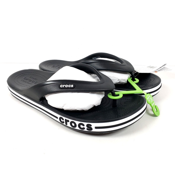 Crocs Bayaband Flip Mens Sz 10 Womens Sz 12 Black White Slip On Sandals - Picture 1 of 11